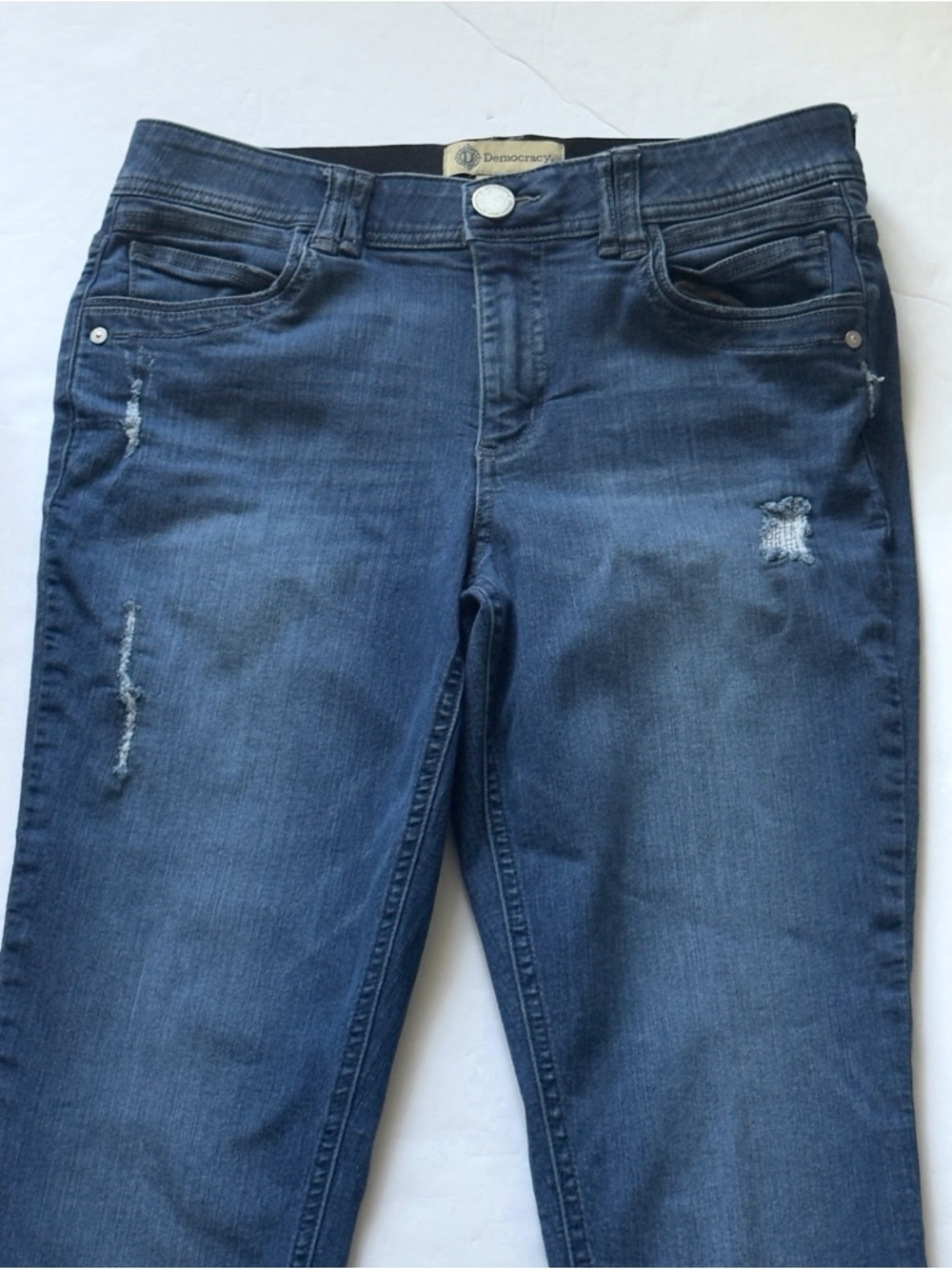 Democracy Ab Technology Skinny Jeans 10 Distressed Mid Rise Medium Wash Stretch - Picture 2 of 12